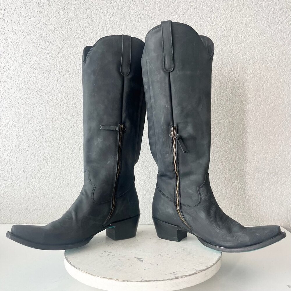 Lane OLIVIA JANE Knee High Womens Cowboy Boots 9 Black Western Lace up Snip Toe - Picture 9 of 13